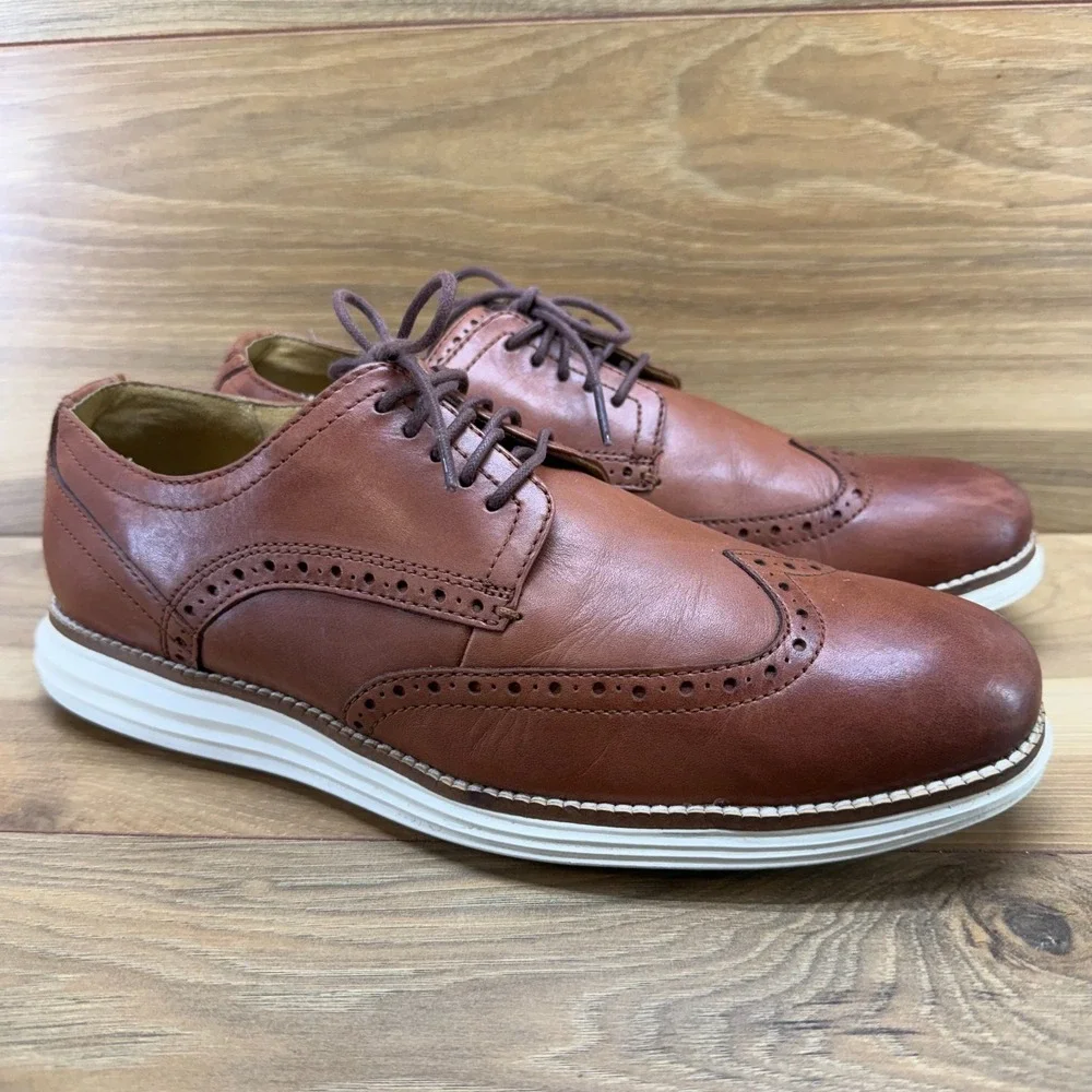 Cole Haan Zero Grand Wingtip Oxfords Mens 10 M Tan Leather Business Casual